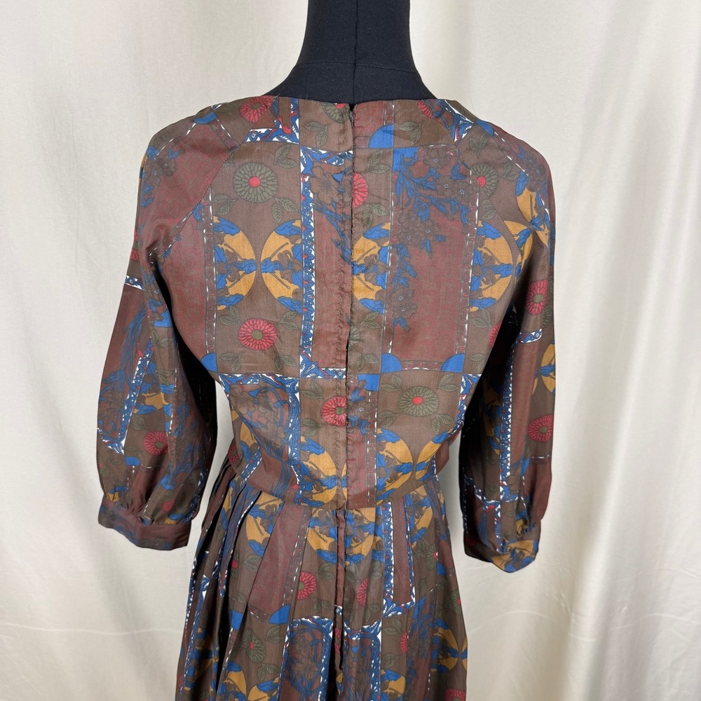 VTG 1960s Handmade Geometric Print Fit & Flare Dress Brown Size 4 EUC - Picture 4 of 14
